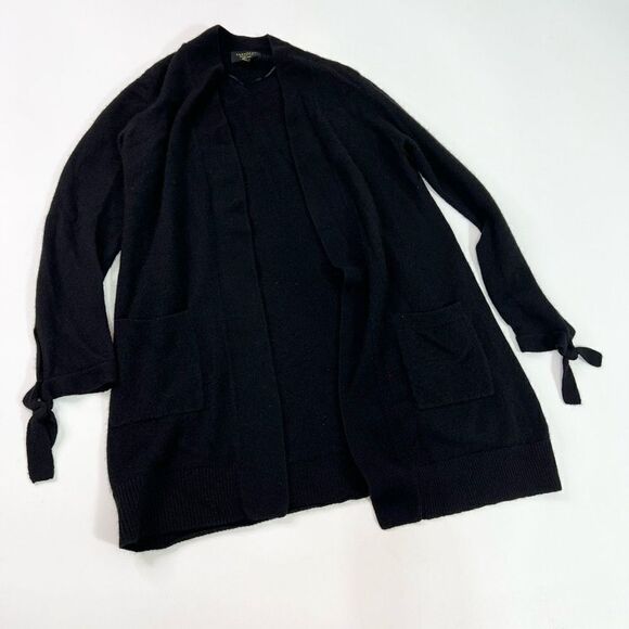 Charter Club Pure Cashmere Cardigan Womens Small Black Cuff Ties Open Front - Picture 1 of 10